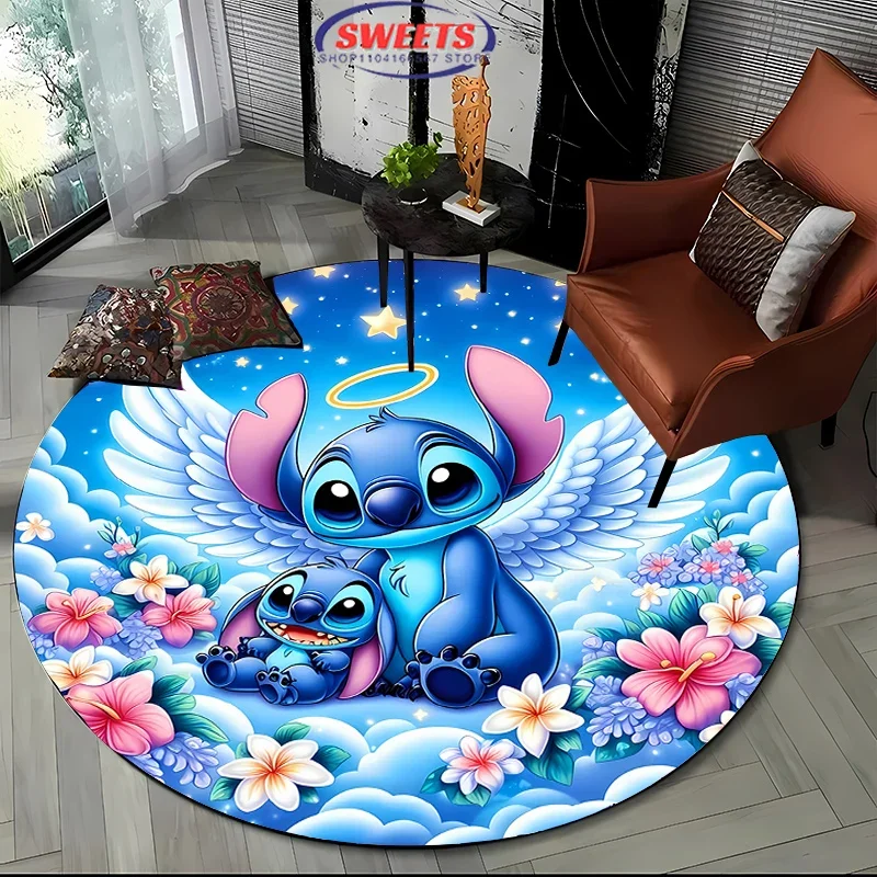 3D Disney Stitch Cartoon Round Carpet for Children's Living Room Rug Camping Picnic Mat Anti-Slip Rug Yoga Mat Doormat Floor Mat