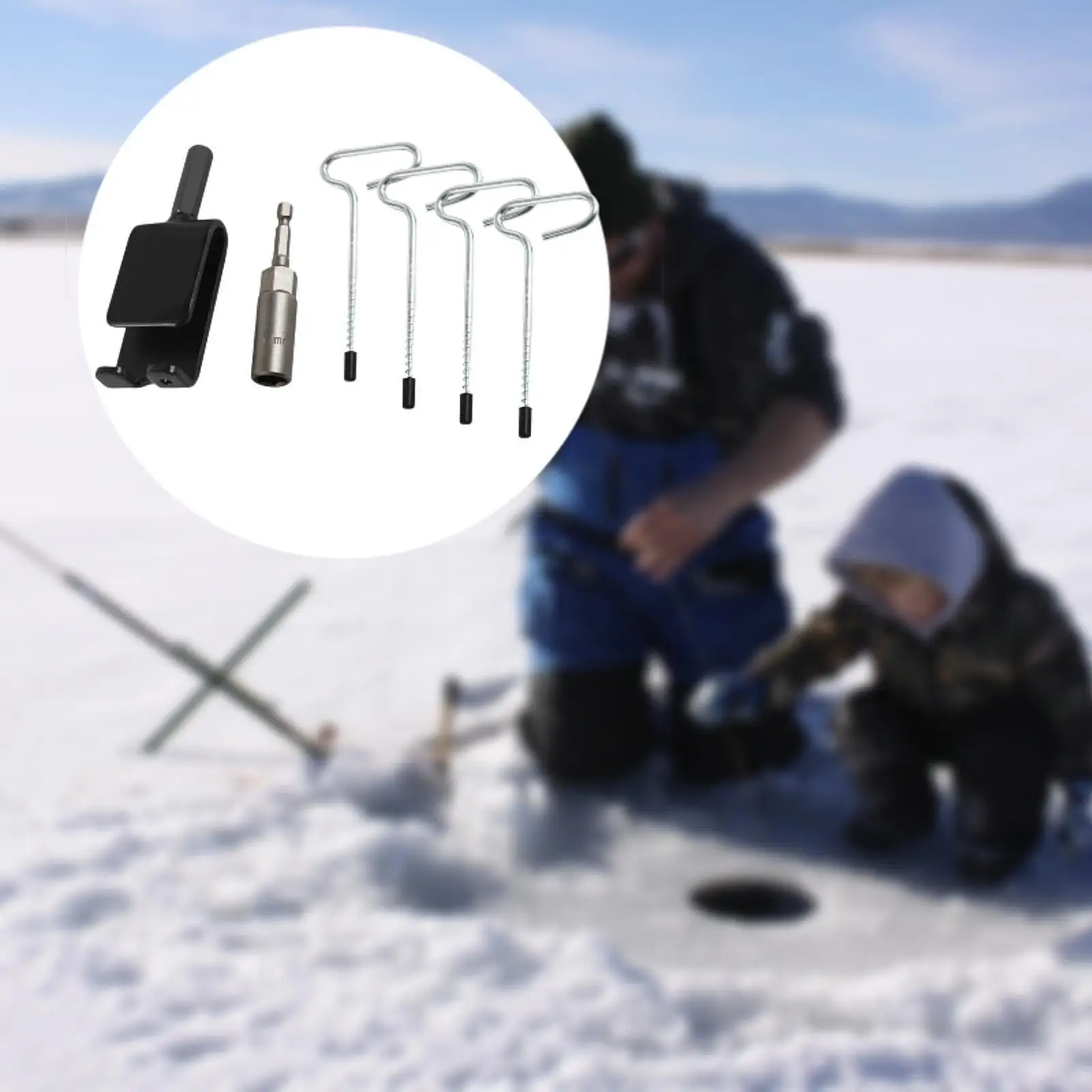 4Pcs Ice Fishing Anchors Ice Fishing Tent Stakes with Power Drill Adapter Winter