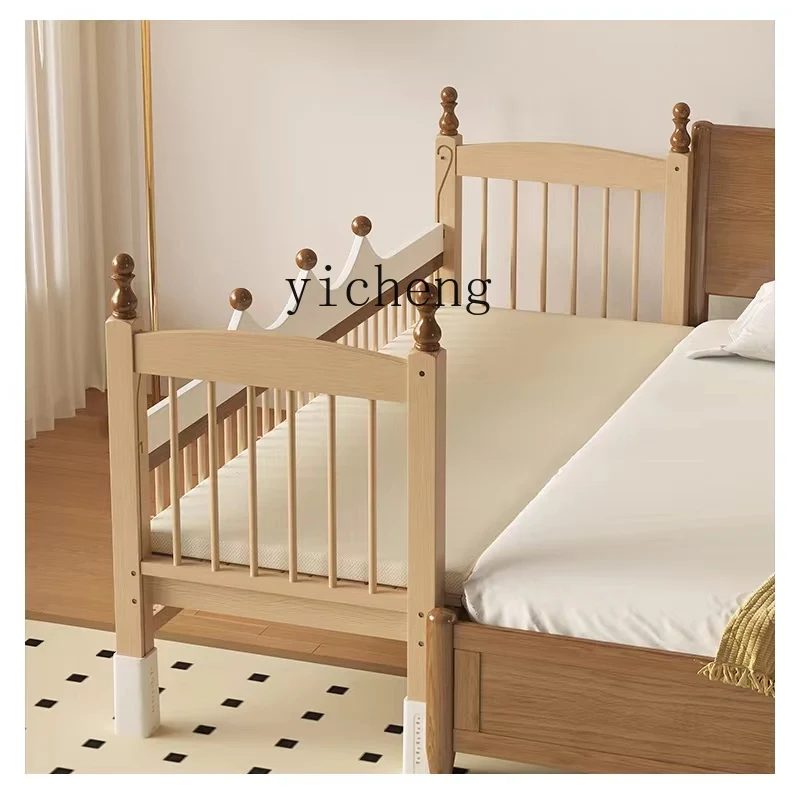 Tqh Children's Stitching Bed Height Adjustable Baby Solid Wood Widened Bed for Adults Sleeping Fence Lifting