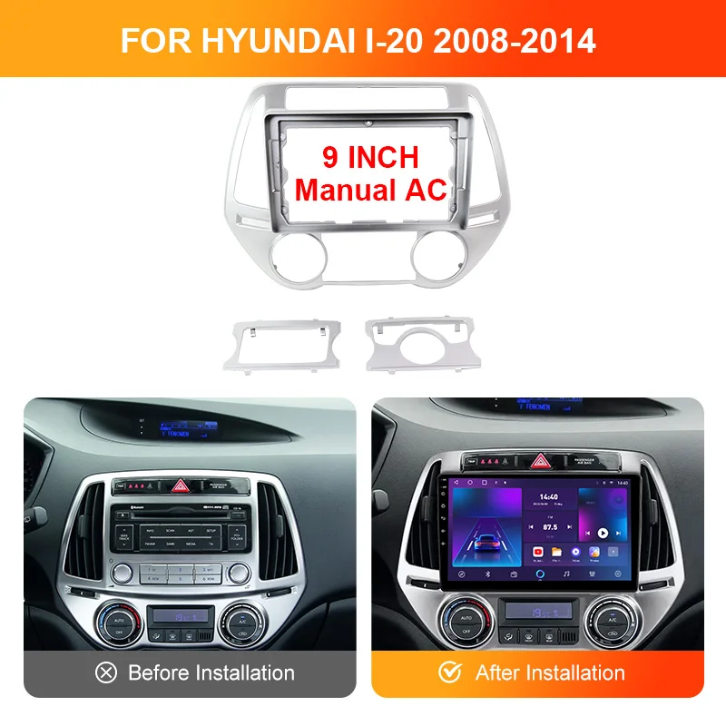 9 Inch Car Fascia Frame Cable For Hyundai i20 2008-2011 Android Big Screen Radio Dash Fitting Panel Kit