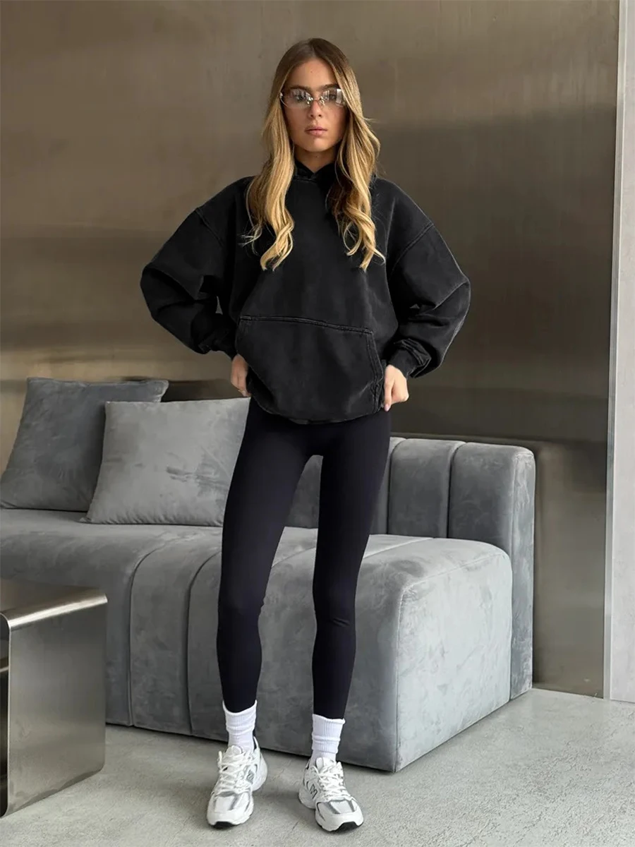 Wolfeel Women's Hooded Sweatshirt Set Long Sleeved Pullover Hooded Sweatshirt Loose Fit Casual Spring and Autumn Sportswear