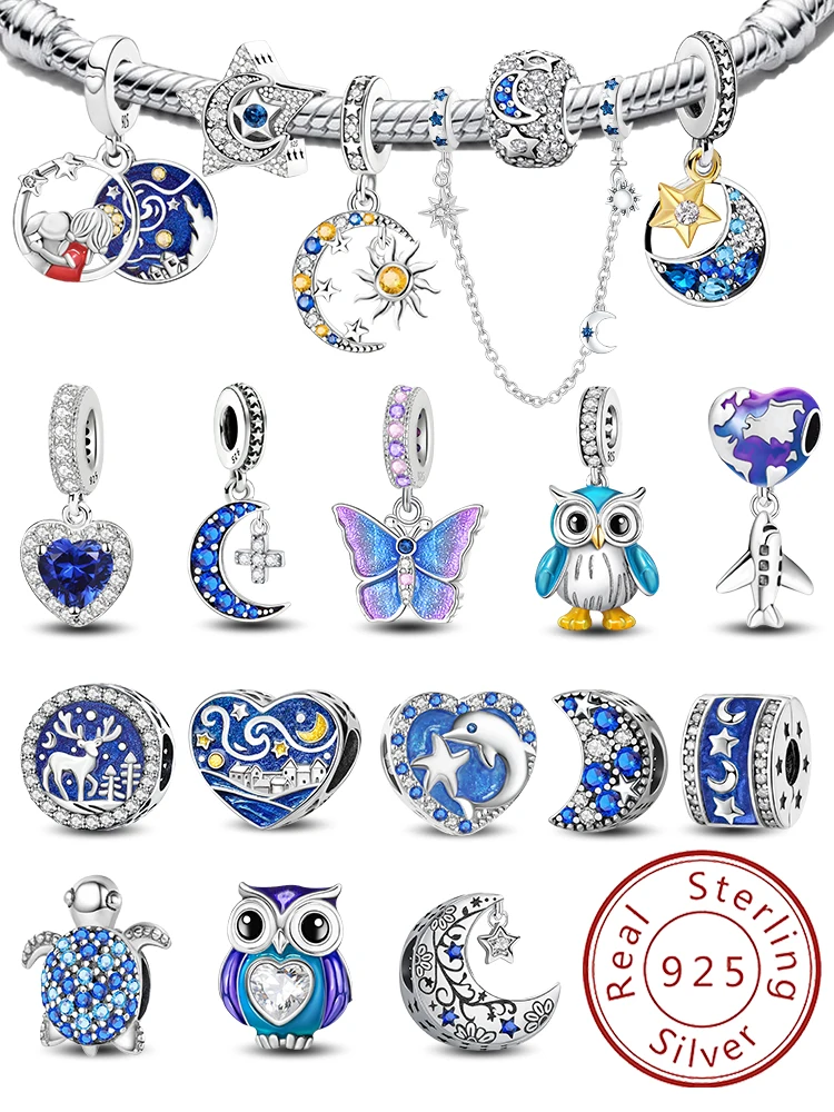 

925 Sterling Silver Ocean Series Star Moon Turtle Sun Love Heart Pendant Charm Ball Suitable for Bracelets DIY Women's Jewelry