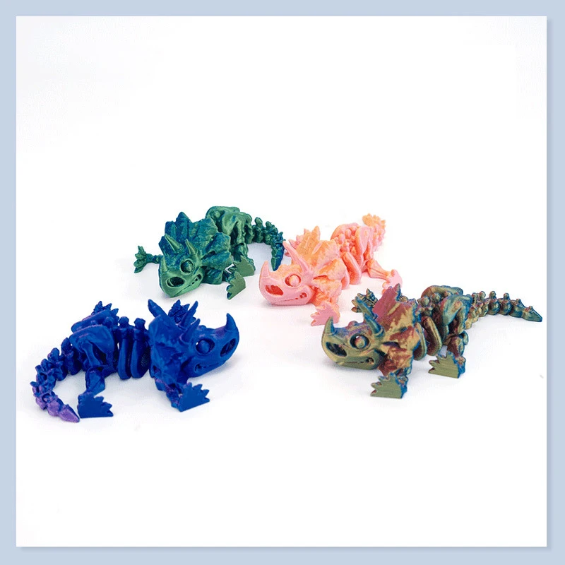 Creative 3D Printing Cute Mini Skeleton Triceratops Model Fun Dinosaur Limbs Joints Movable Desktop Ornaments Children Toys Gift