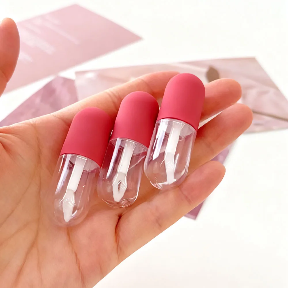 5 pz 4.5 ml Lip Smalto Tubo Vuoto Mini Piccola Capsula Trasparente Bottiglia Circolare con Gomma Trasparente Rossetto di Plastica Tubo Vuoto