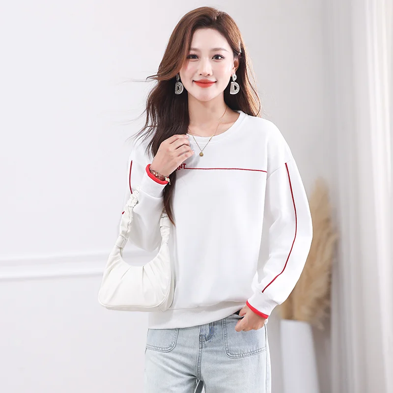 Pull-back Lantern Long Sleeve Contrasting Color Round Neck Sweatshirt Women's Casual Sports Top