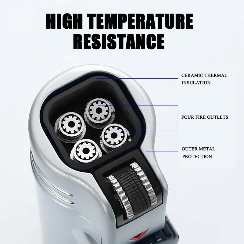 JOBON 팽창식 시가 라이터, 금속 그라인딩 휠 플린트 라이터, 가스 부탄, 4 토치 제트, 방풍 라이터 선물