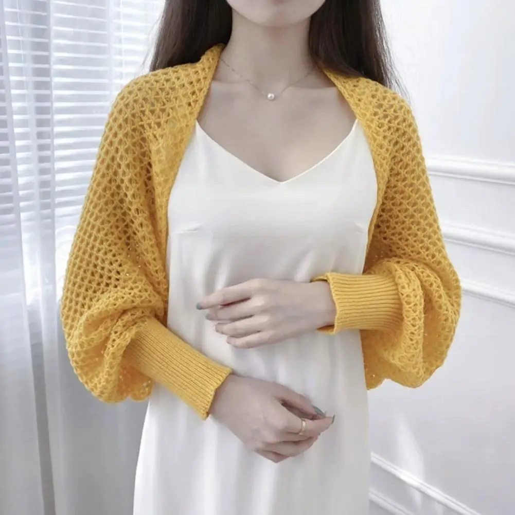 

Женский кардиган с плечами, стильный женский трикотаж, коллекция кардигана с открытой передней частью, прозрачный вязаный крючком дышащий солнцезащитный крем для пляжа