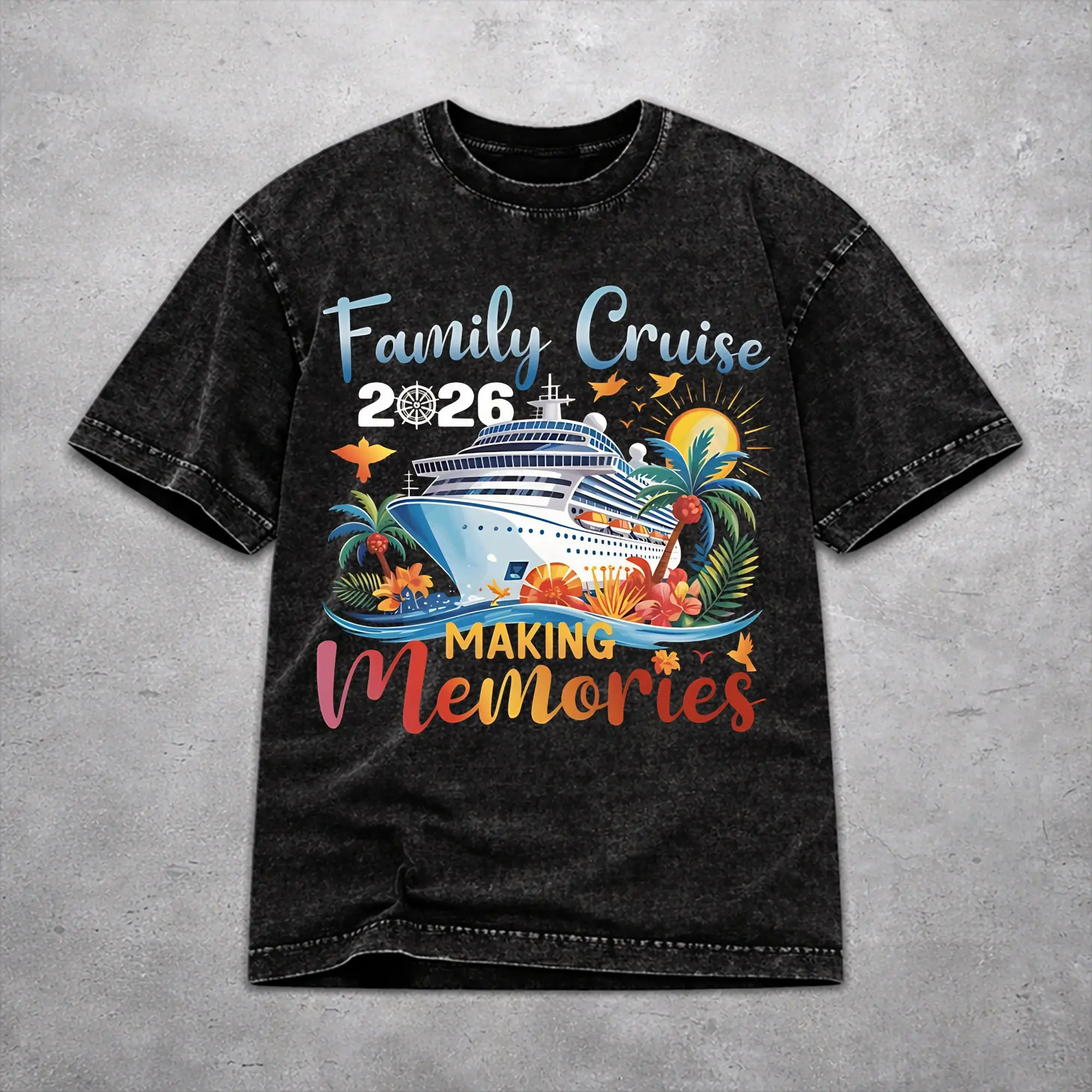 Oversize Family Cruise 2026  Apparel T Shirt for Men Women Making Memories Together Cotton Washed Tee Shirts Clothing