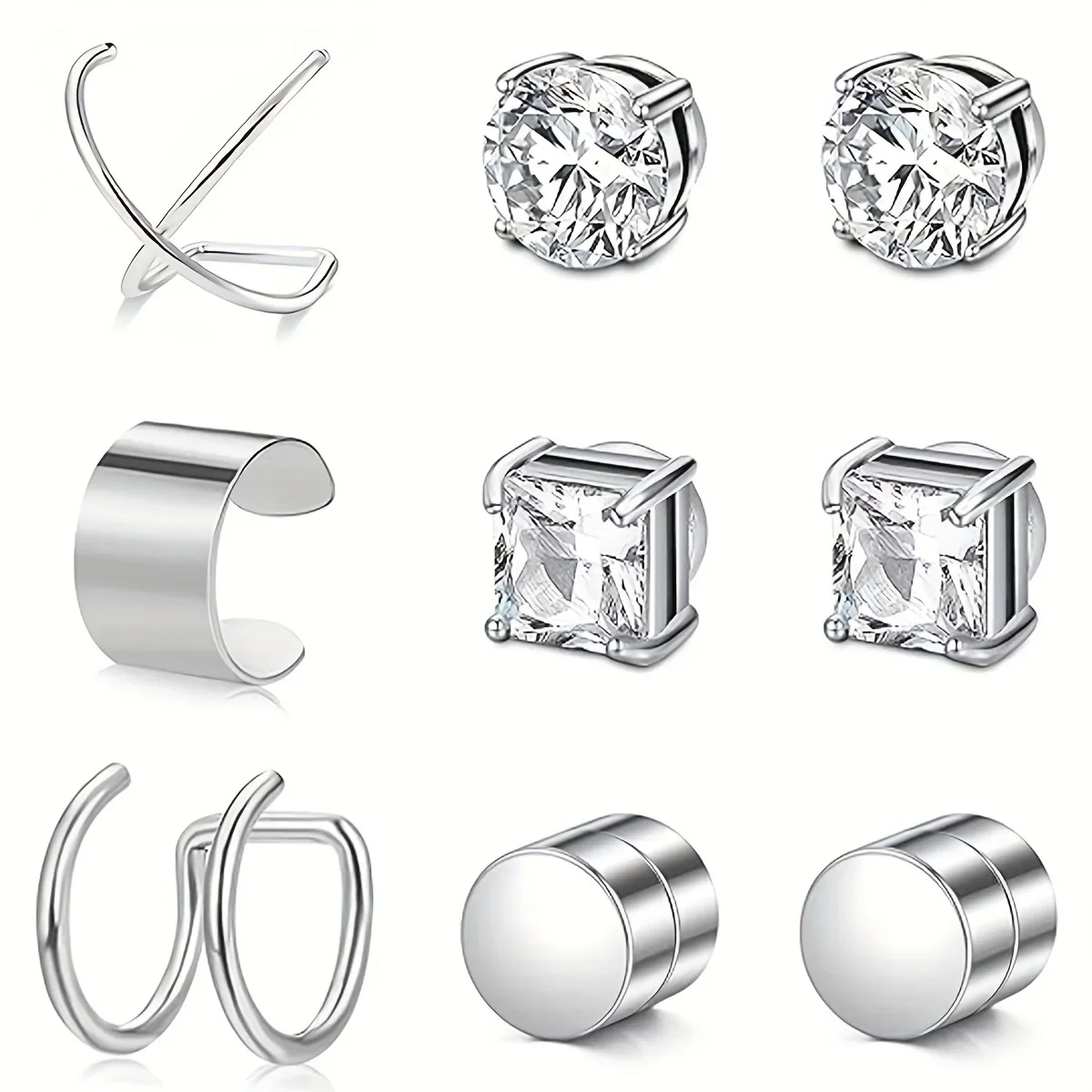 2PCS Stainless Steel Magnetic Fake Earrings For Men Women Non Piercing Ear Clips Ear Cuffs Jewelry Cartilage Helix Hoop Earrings