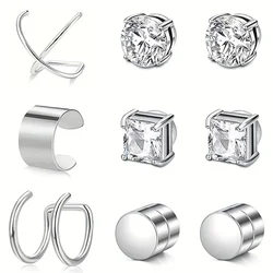 2PCS Stainless Steel Magnetic Fake Earrings For Men Women Non Piercing Ear Clips Ear Cuffs Jewelry Cartilage Helix Hoop Earrings