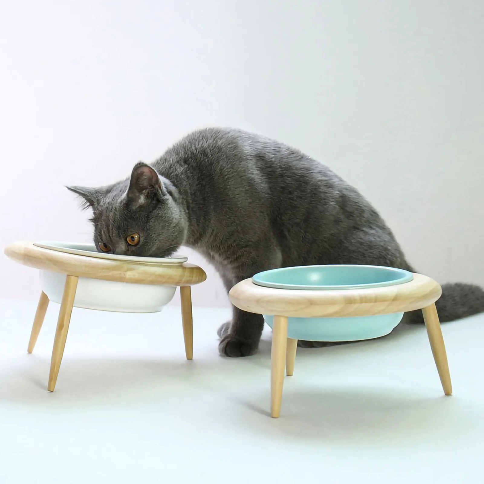 Ceramic UFO Cat Bowl High Foot Protection Cervical Spine Cat Food Bowl Cat Basin Drinking Water Bowl Pet Snack Ceramic Bowl