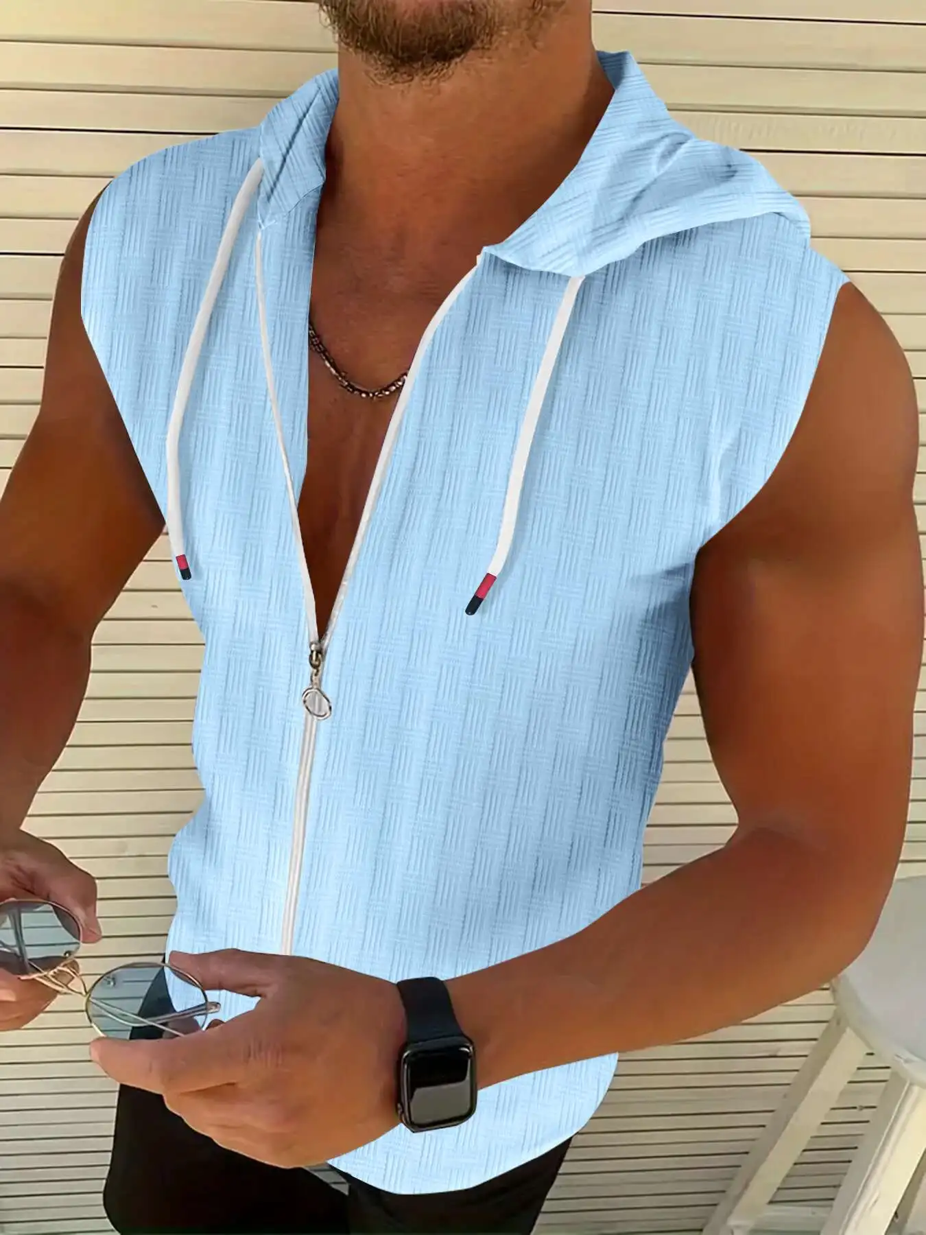 Men's T-shirt, Summer Slim Fit Fitness Hooded Sweatshirt, Men's Lightweight Sweatshirt, Breathable Sports Top image 3