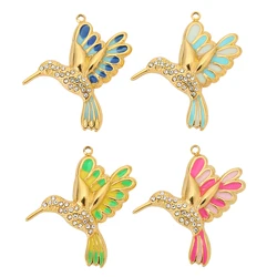 5pcs Stainless Steel Fly Bird Pendants Solid Enamel Cute Animal Necklaces Charms DIY Jewelry Gifts Findings Making