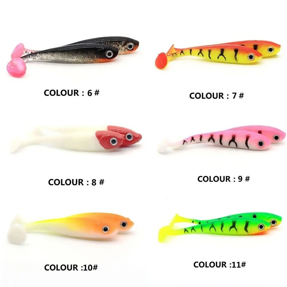 5PCS Fishing Tackle 7cm/2.1g T-tail Soft Bait Artificial Bionic Paddle Tail Swimbaits Silicone Sinking Biomimetic Fish Bait Bass