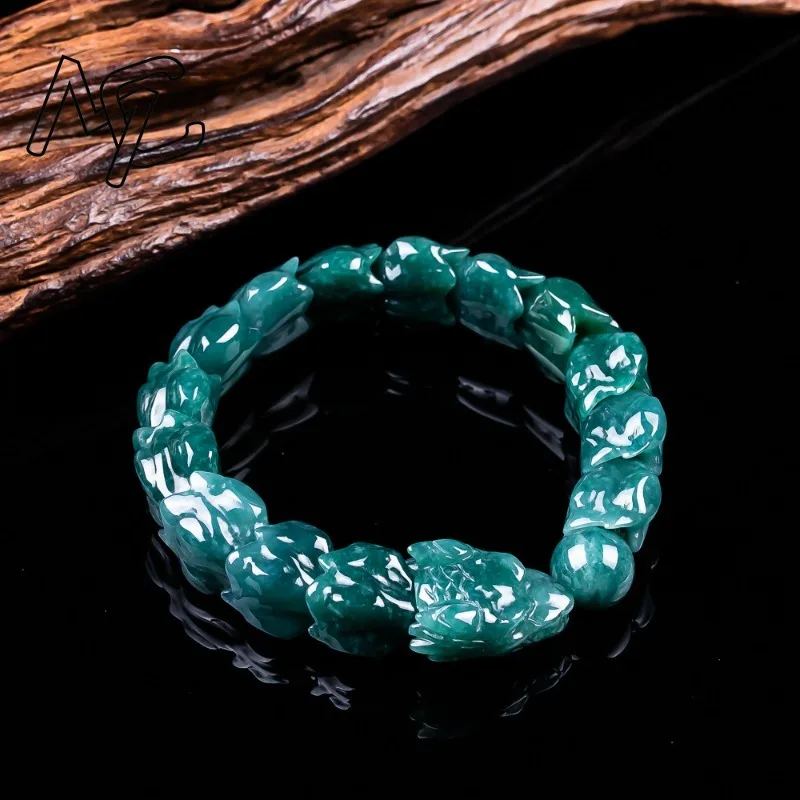 Natural Real Emerald A Jade Blue Water Dragon Bone Bracelet Carved Charm Jewelry High-end Fashion Amulet Gifts for Men Women