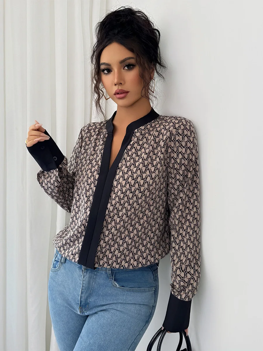 Luźna, długa bluzka damska z nadrukiem, europejski styl, elegancki, chińskie pochodzenie, 100% inne materiały, bluzka dla kobiet.