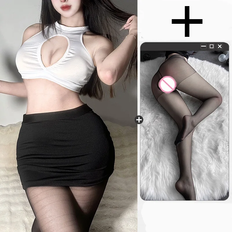 Sexy lingerie Deep V short hip hugging skirt with tight stockings ethical toys Maid costumes Women\'s bag fantasia Sex shop xxx