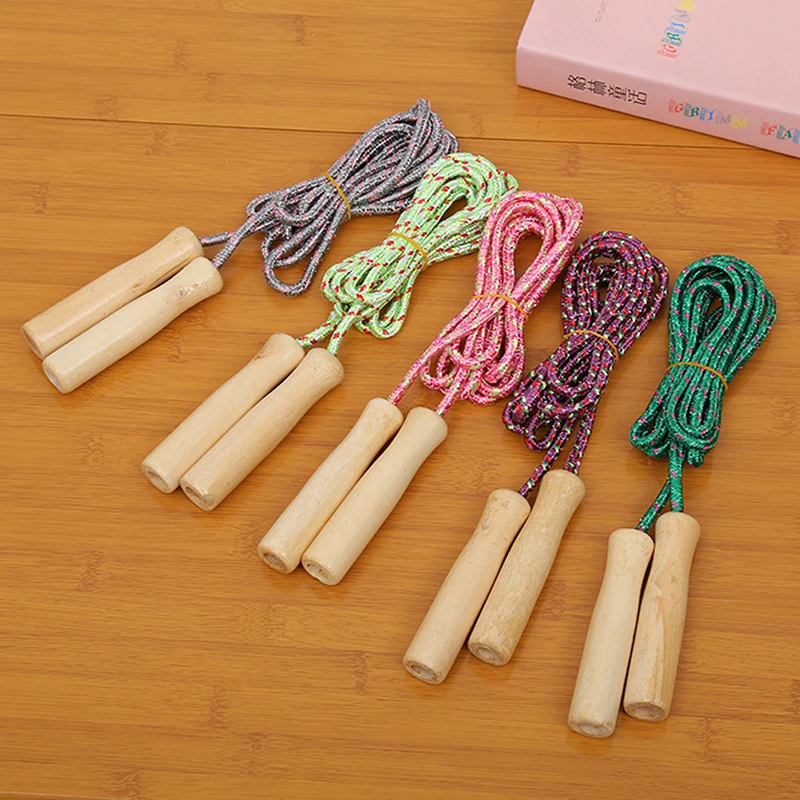 1 Pcs Wooden Handle Skipping Rope Color Random Gym Fitness Equipment School Group Sports Multi Person Jumping Rope