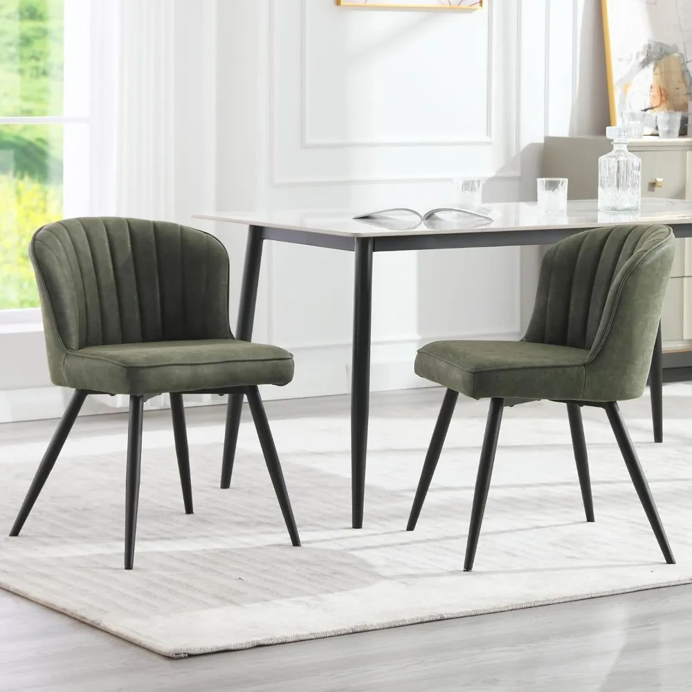 

Green Dining Chairs Set of 2 Faux Leathert Dining Room Chairs Upholstered Armless Side Chairs Mid Century Modern Accent Chairs f