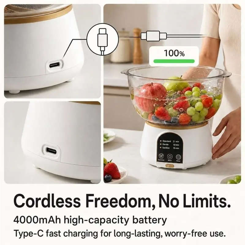 DTEW-Vegetable And Fruit Cleaner Machine, Produce Washer,3.8L With 3 Timed Modes For Automatic Everyday Produce Cleaning