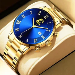 reloj hombre Reloj de pulsera de cuarzo minimalista para hombre, cronógrafo de acero inoxidable dorado, informal, de negocios, 2023