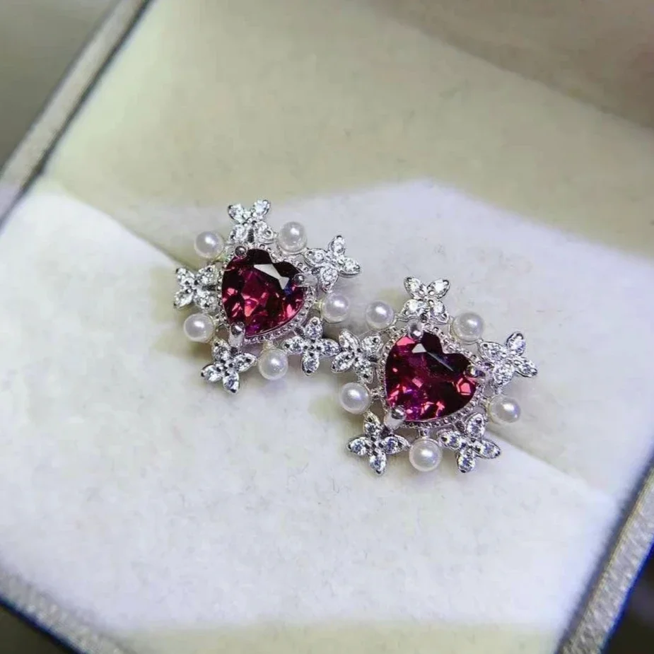 Lovely 925 Silver Earrings for Party 6mm VVS Grade Natural Garnet Stud Earrings with 3 Layers 18K Gold Plating Keep Shining