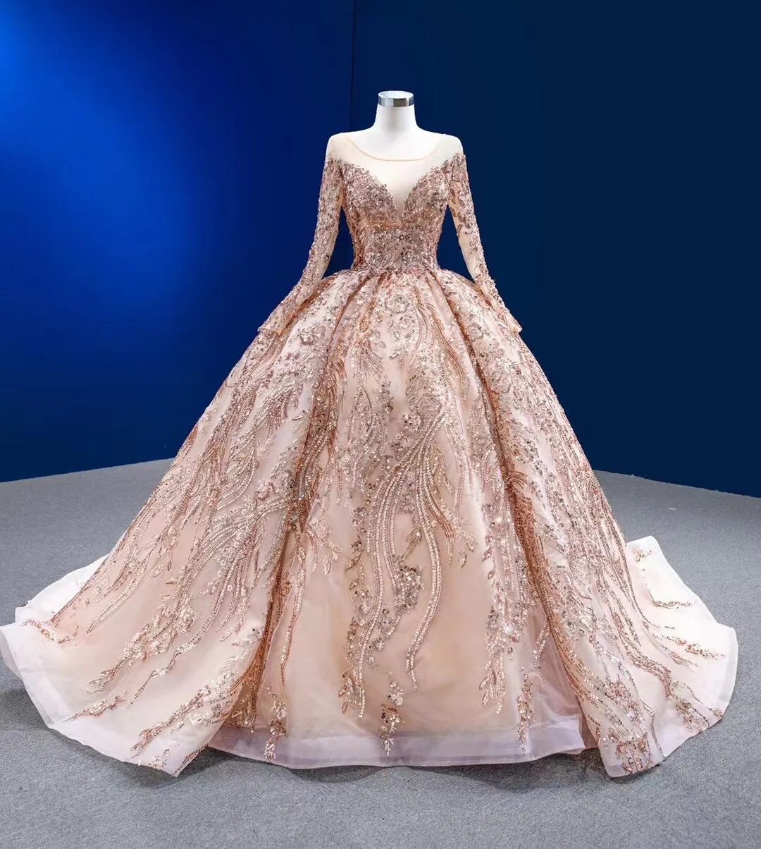 Champagne quinceanera vestidos de baile mangas compridas lantejoulas frisado faísca mexicano doce 16 vestidos 15 anos