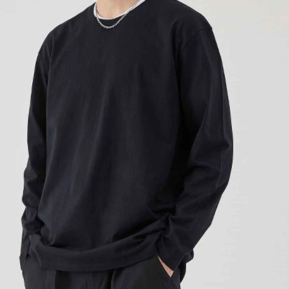 Solid Long-Sleeved T-Shirt Men's Men's Solid T-Shirt Basic T-Shirt Daily Pure Cotton 30 Long-Sleeved T-Shirt Round Cotton T-Shirt