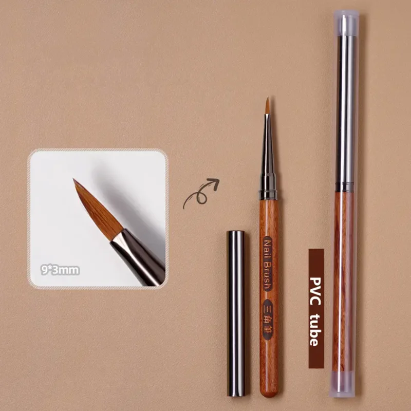 Pincel de Mango Redondo de Madera Triangular para Pétalos, Pincel de Línea Acrílico para Uñas, Pintura de Flores y Cuadrículas, Herramienta de Manicura 5