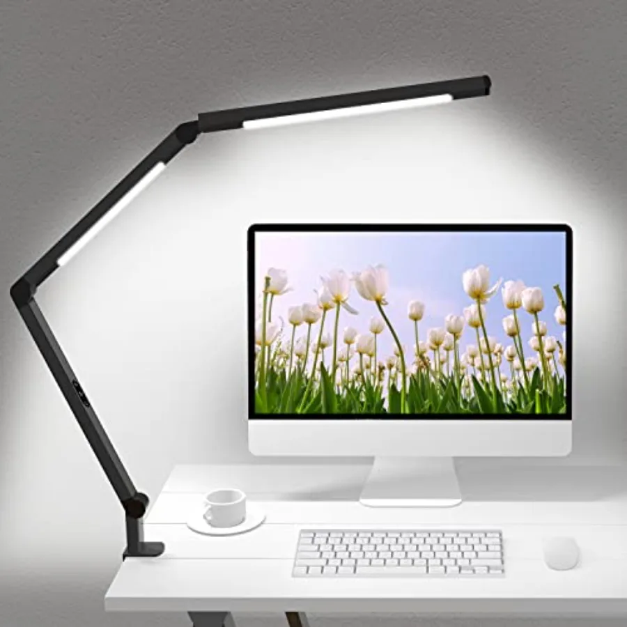 LED Desk Lamp with Clamp, Architect Desk Lamp with Dual Light and Adjustable Swing Arm, Clip-on Eye-Care 4 CCT Modes and 5 Brig