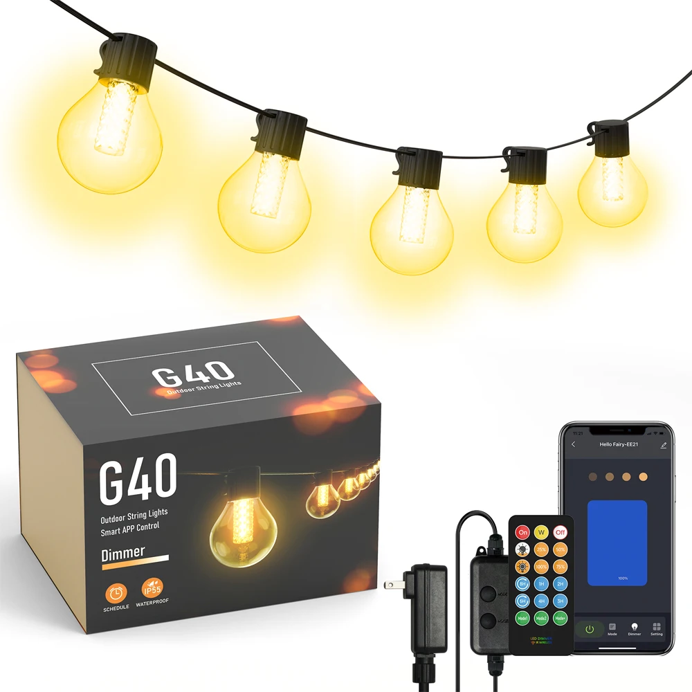 G40 15m 25Bubls Outdoor DIY LED String Lights S14 13m Remote Control Lights Bulbs for Patio Garden Outside Backyard Christmas