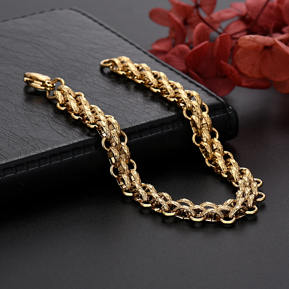 New arrive Beautiful 18K Gold color Chain Bracelets for Men boy Charm Women Wedding Party 21cm Holiday gifts streetwear jewelry