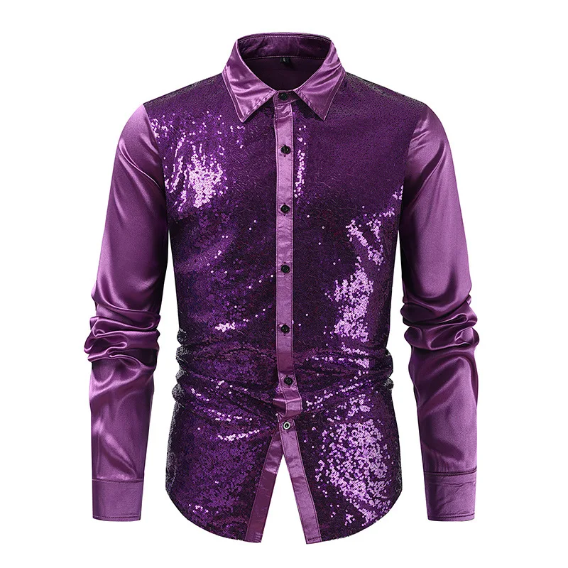 Spring Men's Multi-color Shirt Fashion Cool Sequined Bronzing Dance Shirt
