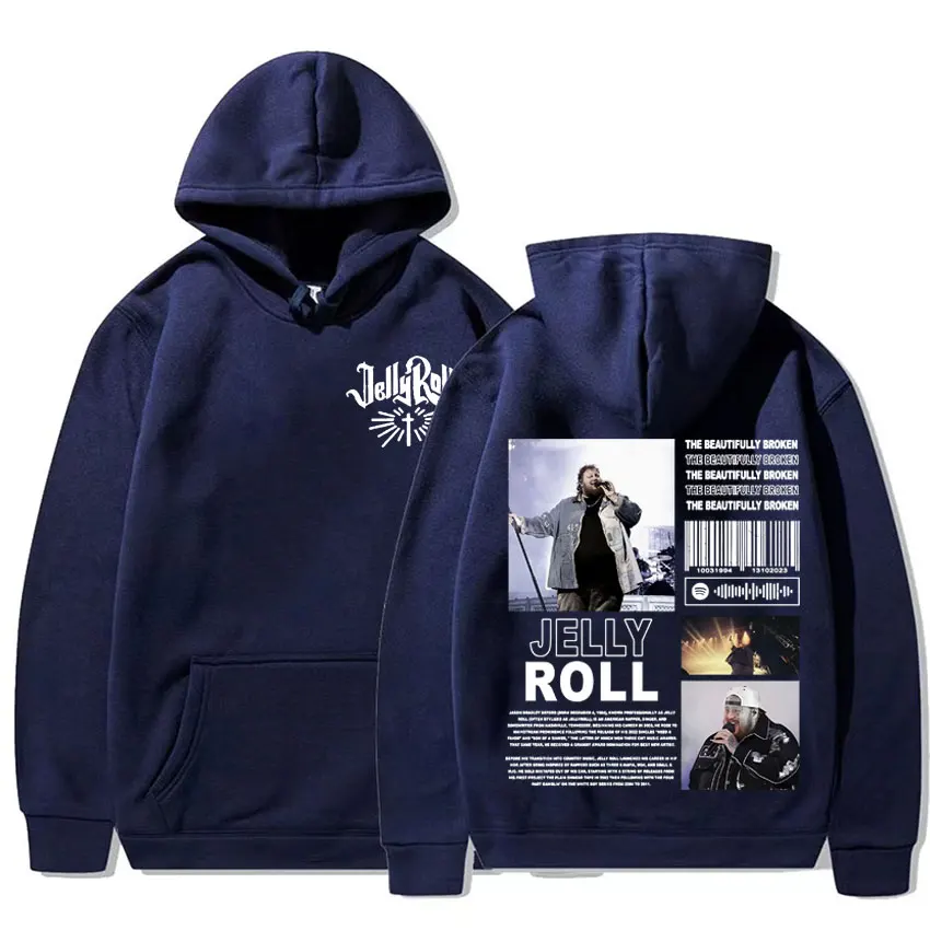 Jelly Roll The Beautifully Broken Tour Print Hoodie Casual Fleece Long Sleeve Sweatshirts Mens Hip Hop Oversized Hoody Pullovers