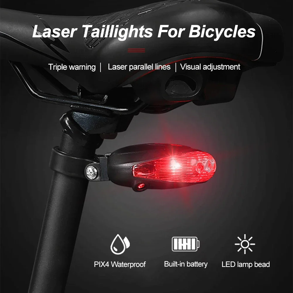 Bicycle Rear lamp 2 laser protected warning taillights Waterproof 5LED Flash for Night riding safety Mountain Bike Accessories