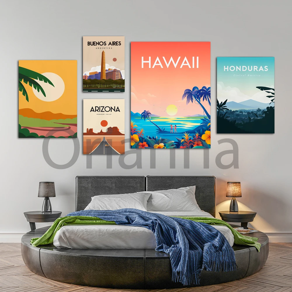 Canvas Painting Hd Prints Hot Spot Travel Pictures Wall Artwork Boho Style Watercolor Home Decor For Living Room Vintage Poster