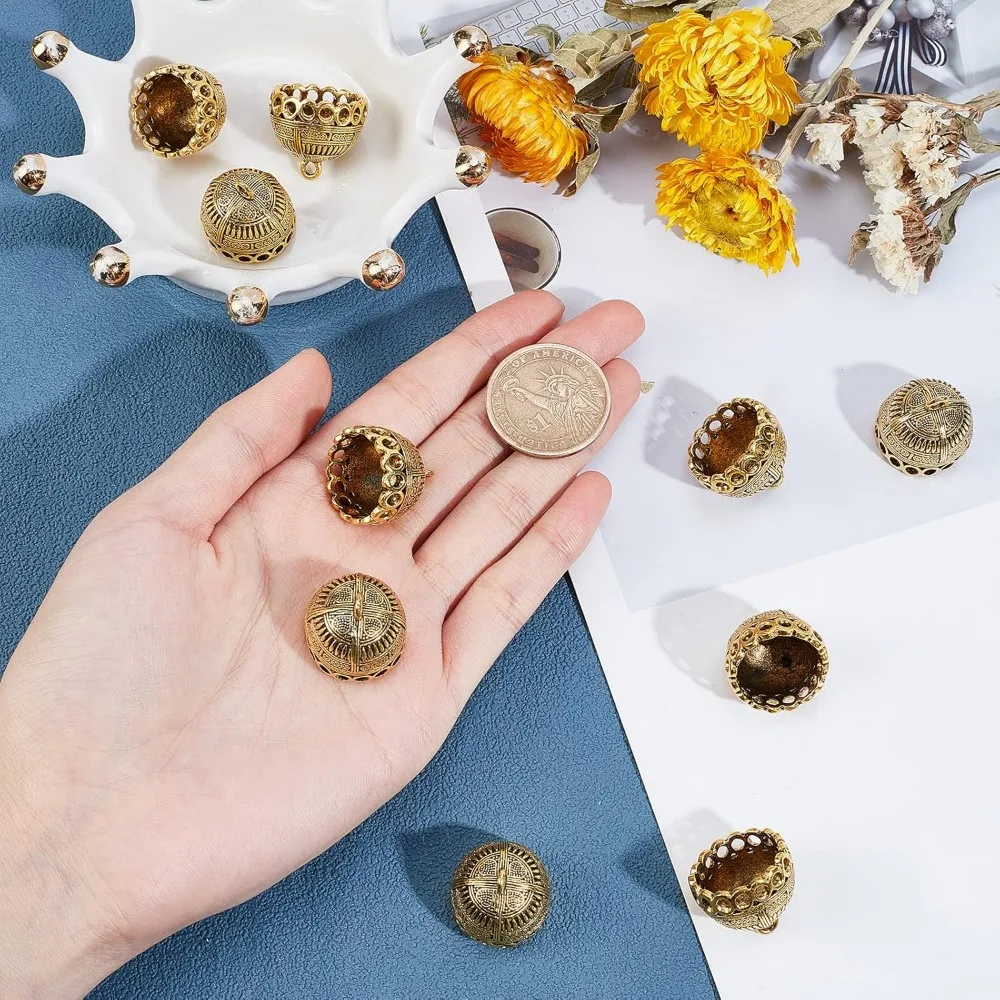 10pcs Column Metal Cord Ends Caps Style Glue on Tassel Cap Bails with Loop Gold End Caps for Jewelry Makings DIY making kit
