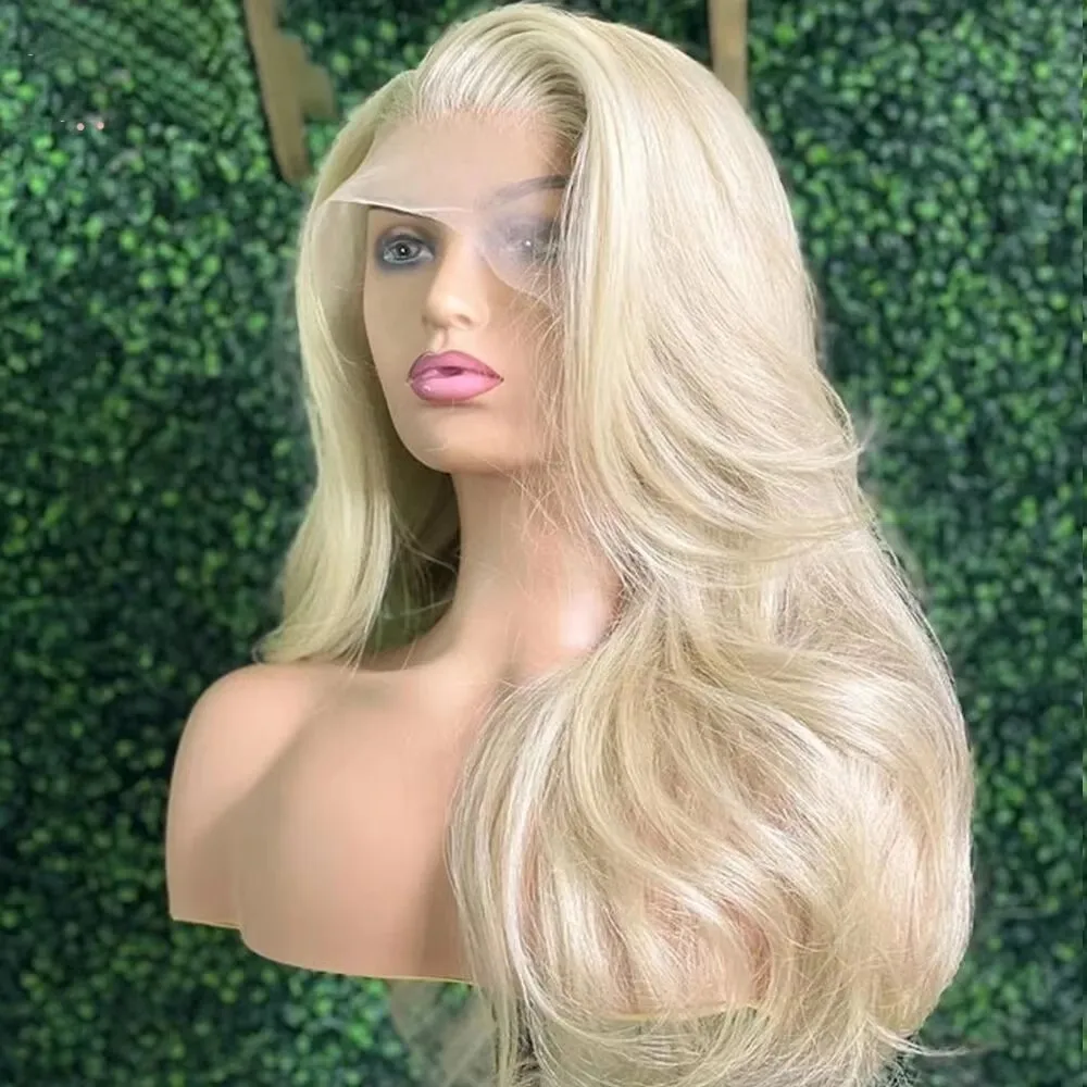 QW الشعر الاصطناعية 613 شقراء الجسم موجة لينة 13X4 الدانتيل شعر مستعار أمامي للنساء غلويليس ألياف مقاومة للحرارة تأثيري يوميا