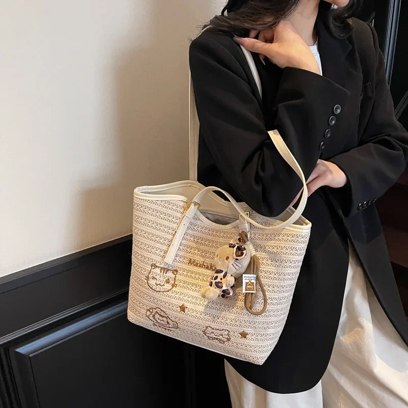 حقيبة حمل صيفية جديدة من القش لعام 2025 - عطلة على شاطئ البحر، سعة كبيرة الحجم للتنقل والسفر