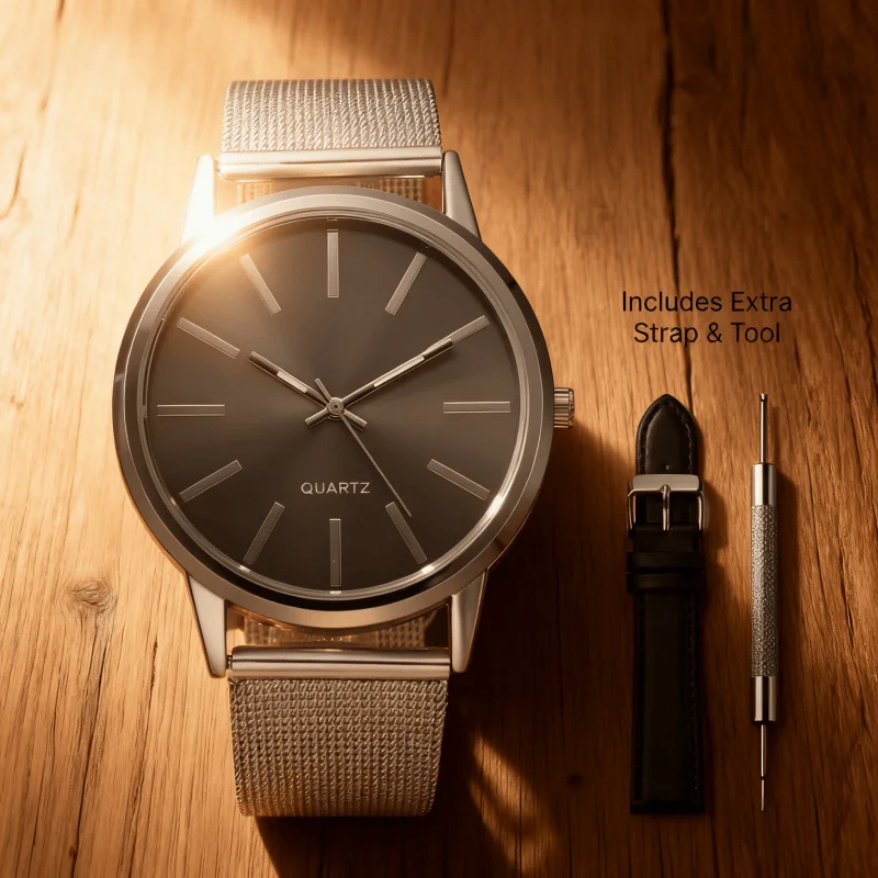

Minimalist Fashion Quartz Watches for Woman Man Luxury Metal Wristwatches Clock with Replacement Leather Strap and Removal Tool