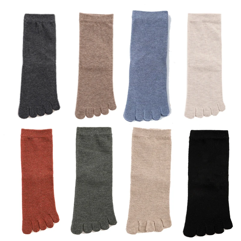 

5 Pairs Simple Solid Five Finger Socks for Women Japanese Style Business Casual Breathable Crew Cotton Socks with Toes 4 Seasons