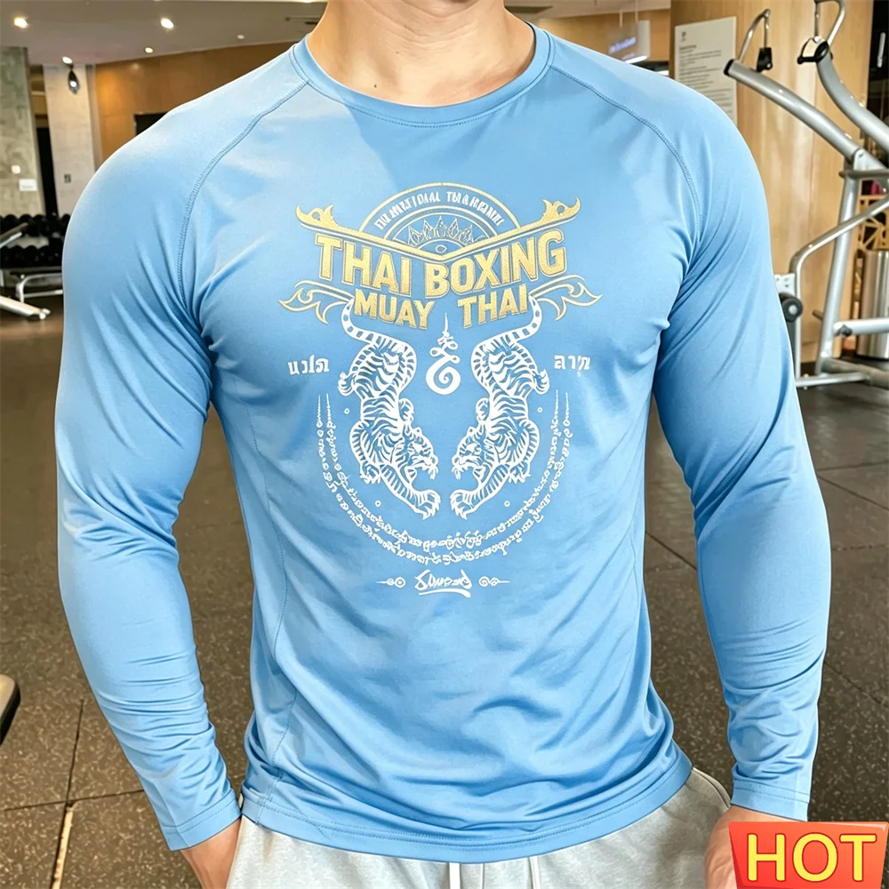 Camiseta de manga larga para hombre de Muay Thai, transpirable, para hombre y mujer, para fitness al aire libre, Muay Thai, otoño, elástica, para entrenamiento, camisetas para hombre.