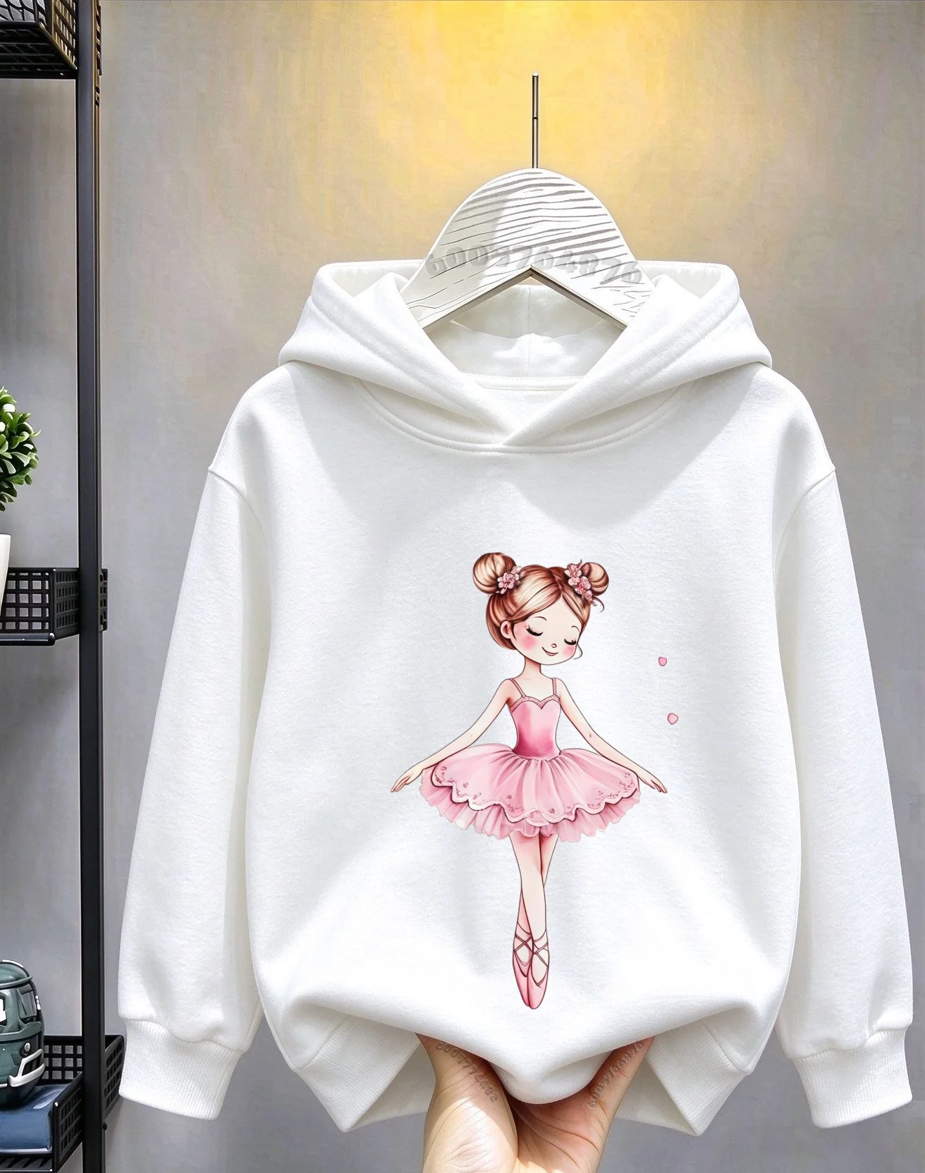 Autumn/Winter Children's Hooded Sweater - Sweet Cartoon Ballet Dancer Pattern Print -Soft and Breathable Long-Sleeved Hooded Top