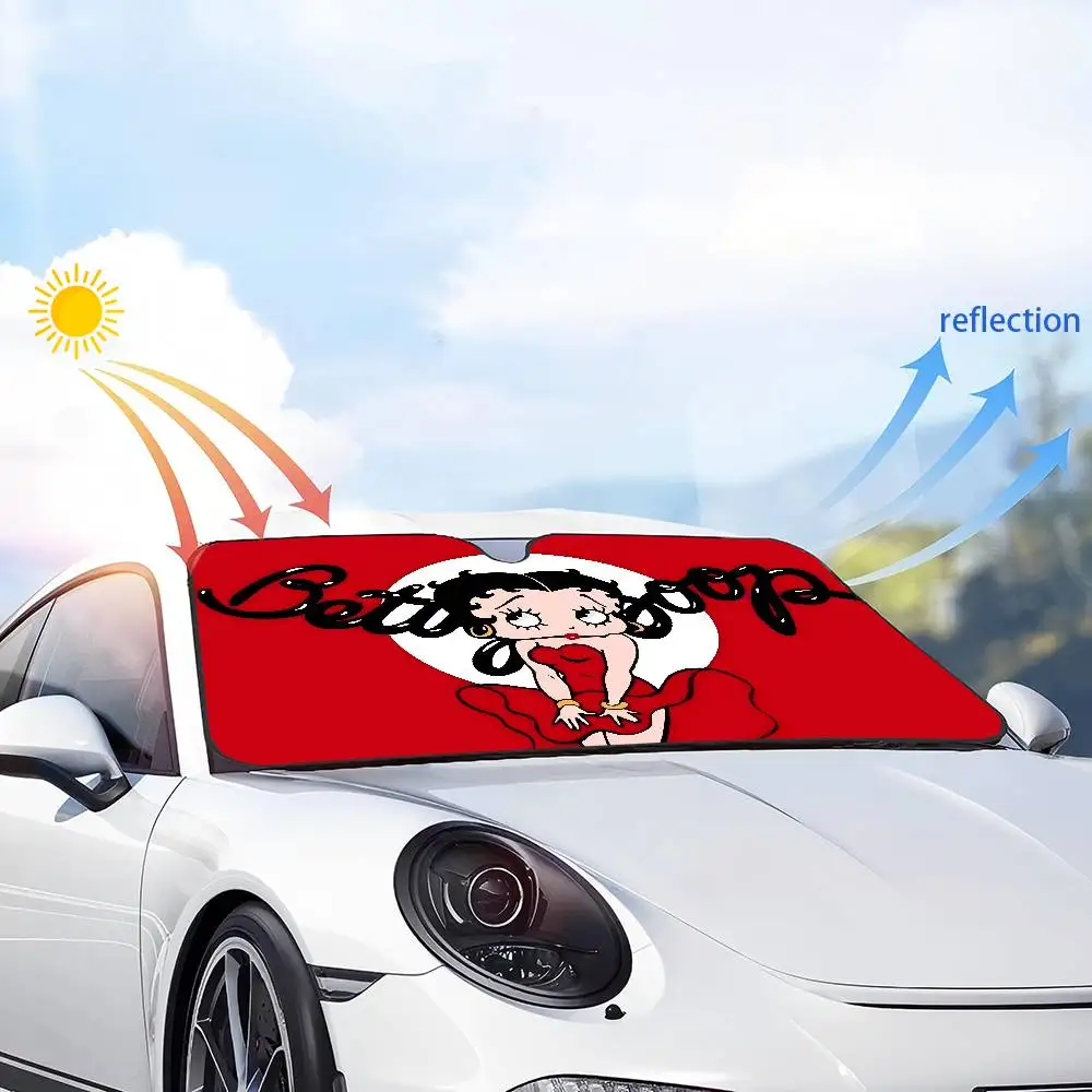 B-Bettys Boops Anime Backdrop Car Sun Shade Front Windshield Coverings Blocker Auto Protector Window Visor Screen Cover view 4