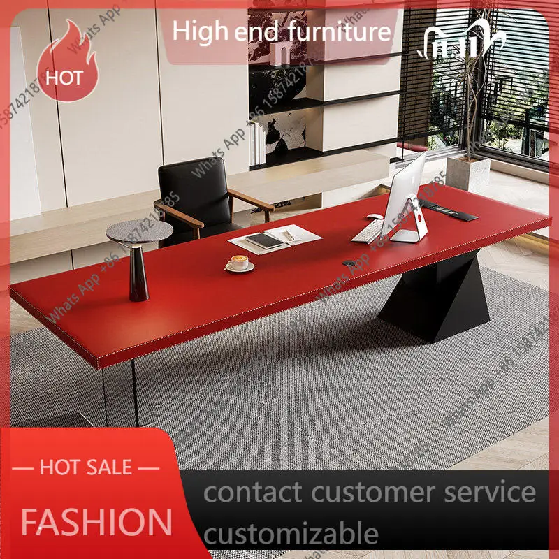 

Кожаный стол RP Saddle из массива дерева, для дома и кабинета, компьютерный стол, креативный, индивидуальный, длинный, с большой столешницей, дизайнерский, элитный.