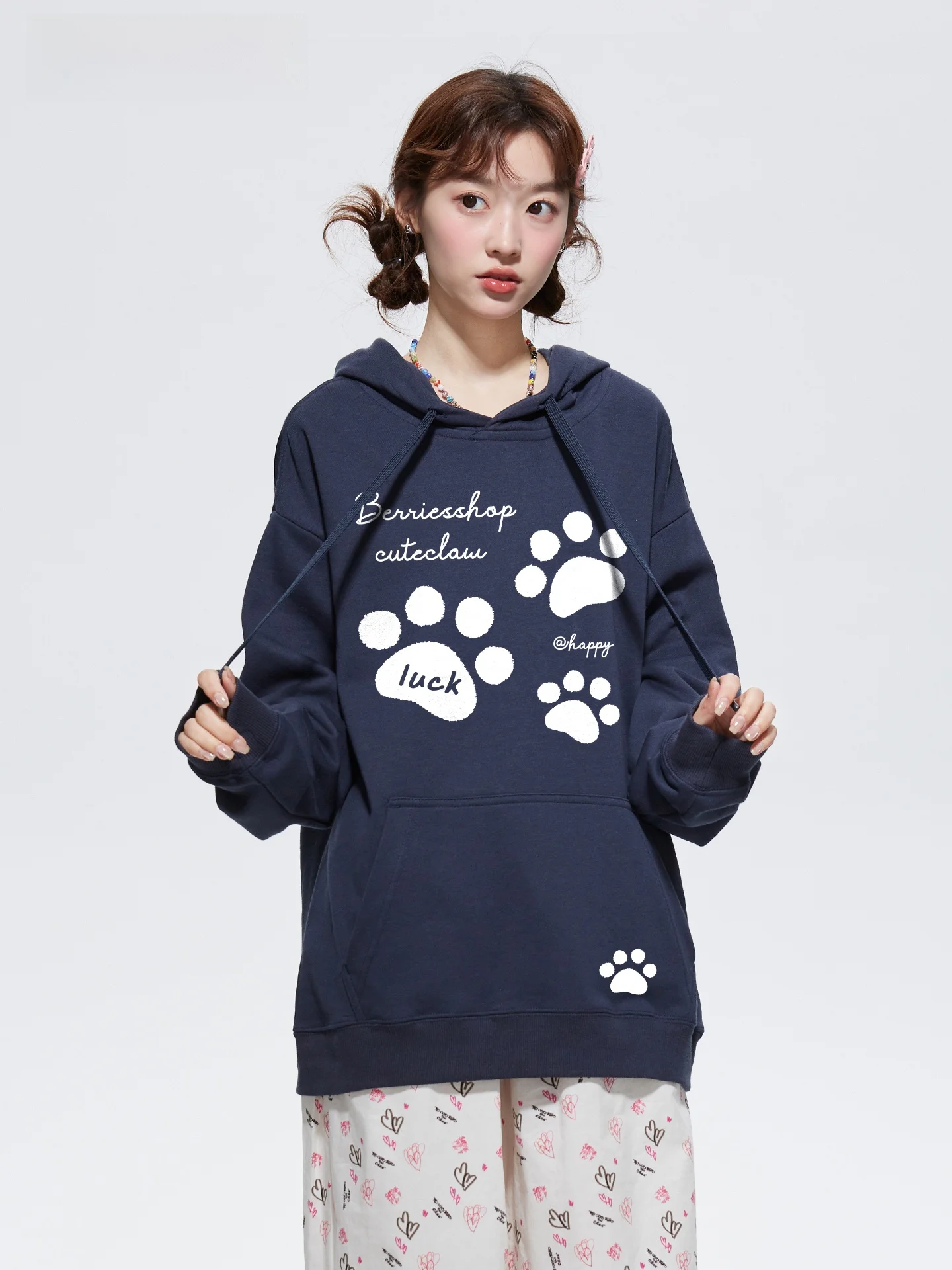 

Fun Dog Paw Print Hoodie Women's Loose Casual Top Sve Long Cotton Polyester Blend Comfortable Fit Autumn Winter New Sle