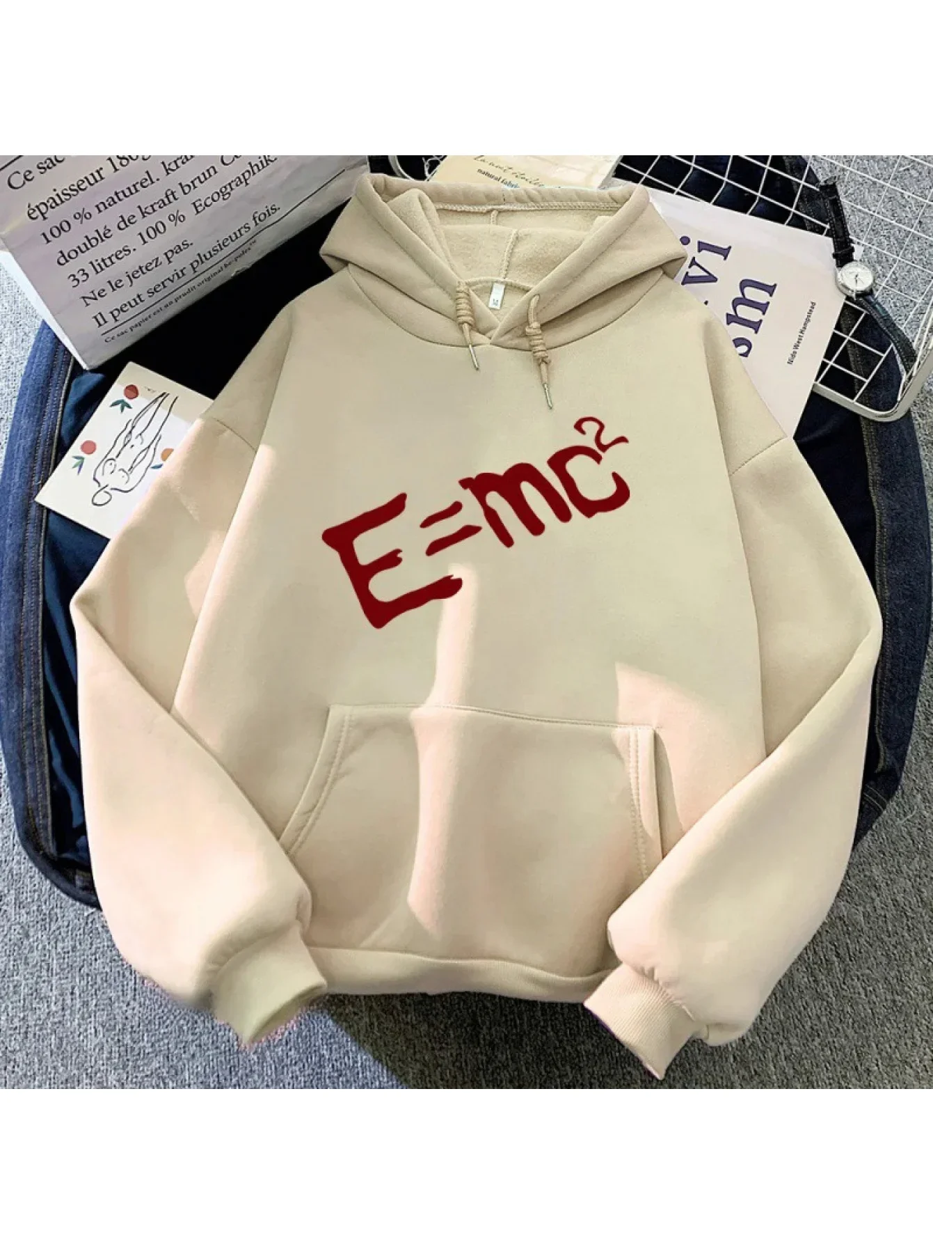 Men Pullover Hoodie Oversized Loose Fit E=mc² Physics Formula Science Geek Graphic Streetwear Hip‑hop Long Sleeve Sweatshirt