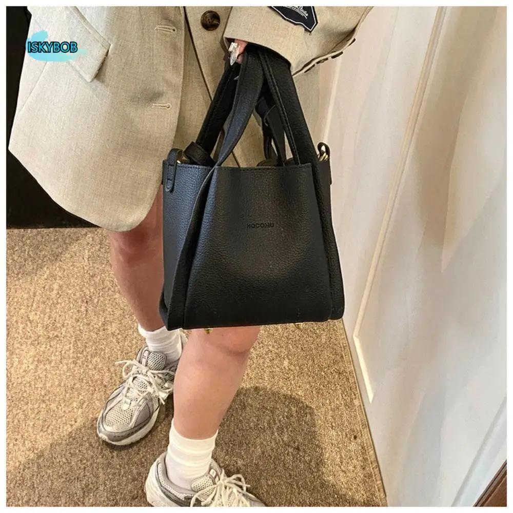 

Solid Color Vintage Basket Bag Large Capacity with Inner Bag Shoulder Bag Mother Child Package Korean Style Crossbody Bag