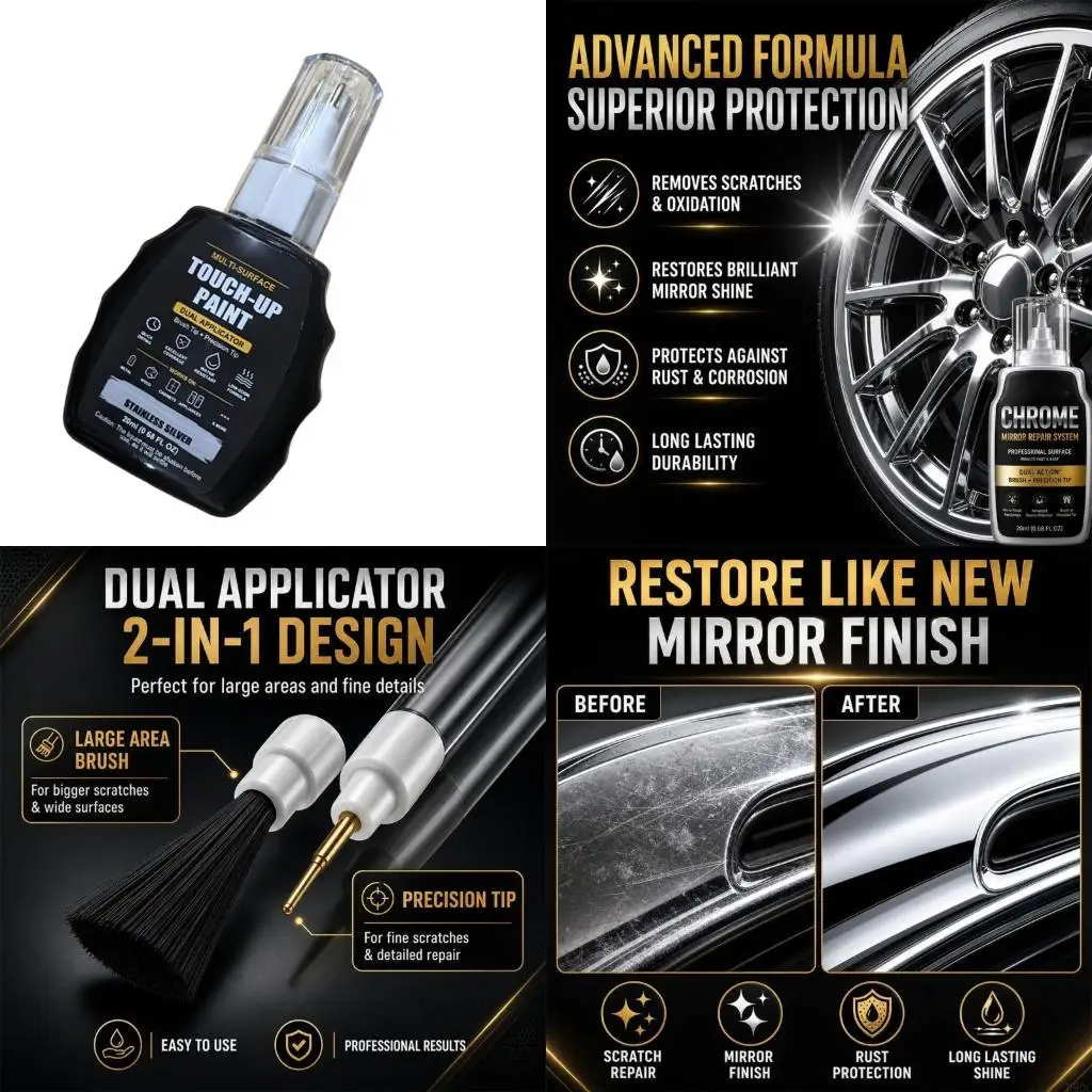 Metal Look Touch Up Pen 20 with Brush Tip for Vehicle Trim Scratch Coverage and Regular Garage Detail Care Tasks New
