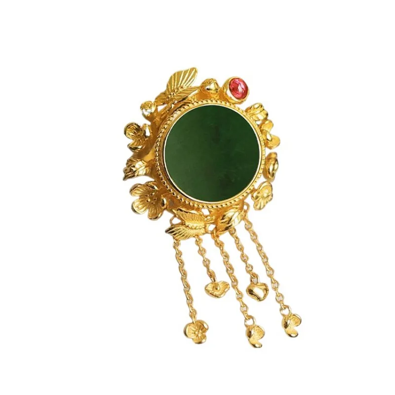 Classical Court style tassels natural Hotan Jasper jade rings for women antique gold craftsmanship high-end art jewelry